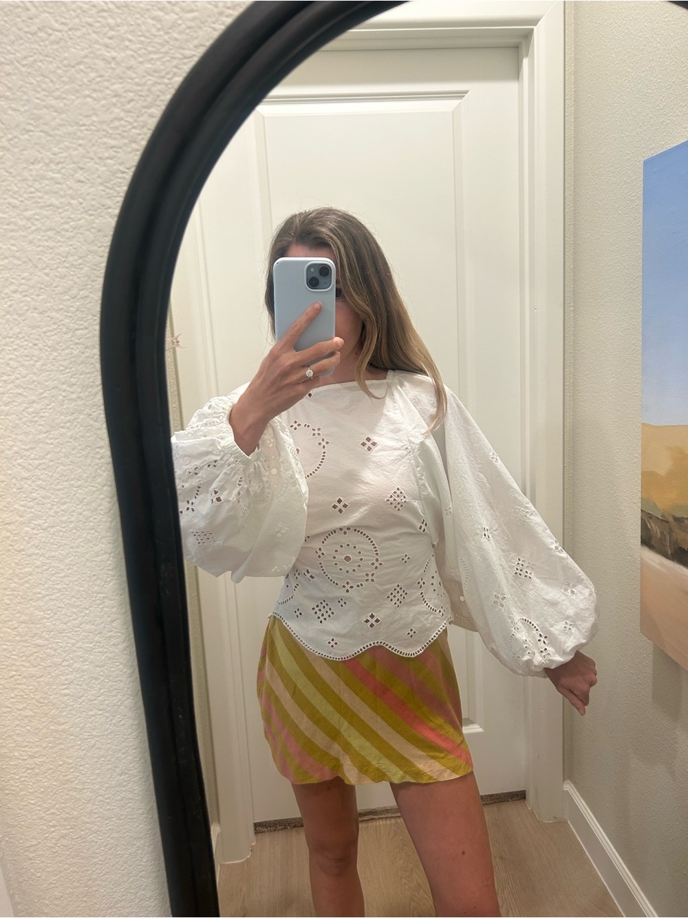 Ganni White Eyelet Puff-Sleeve Blouse - Broderie Anglaise Top - Picture 4 of 7